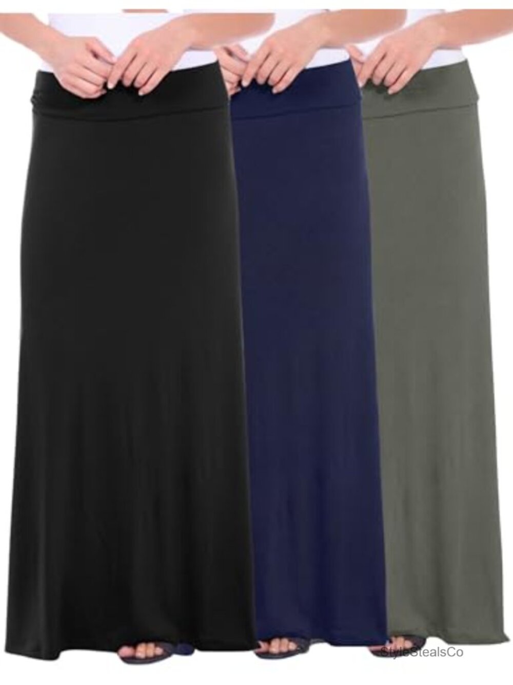 Flowy Maxi Skirt with Foldover Waistband for Women
